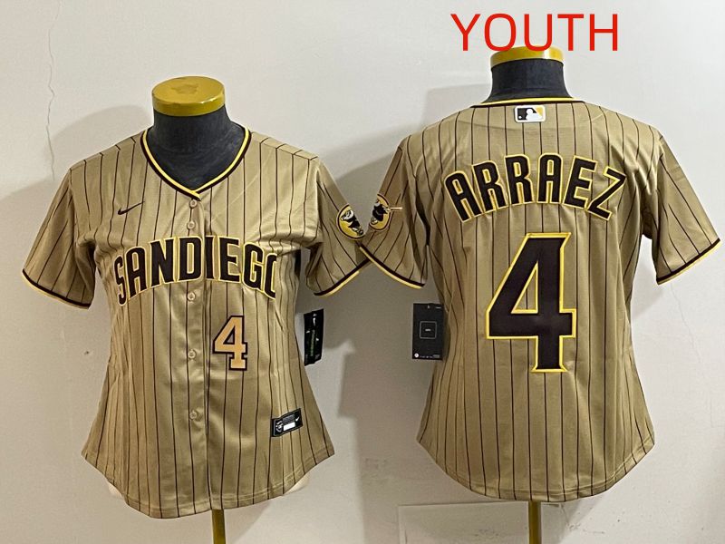 Youth San Diego Padres #4 Arraez Brown Stripe Game 2025 Nike MLB Jersey style 1